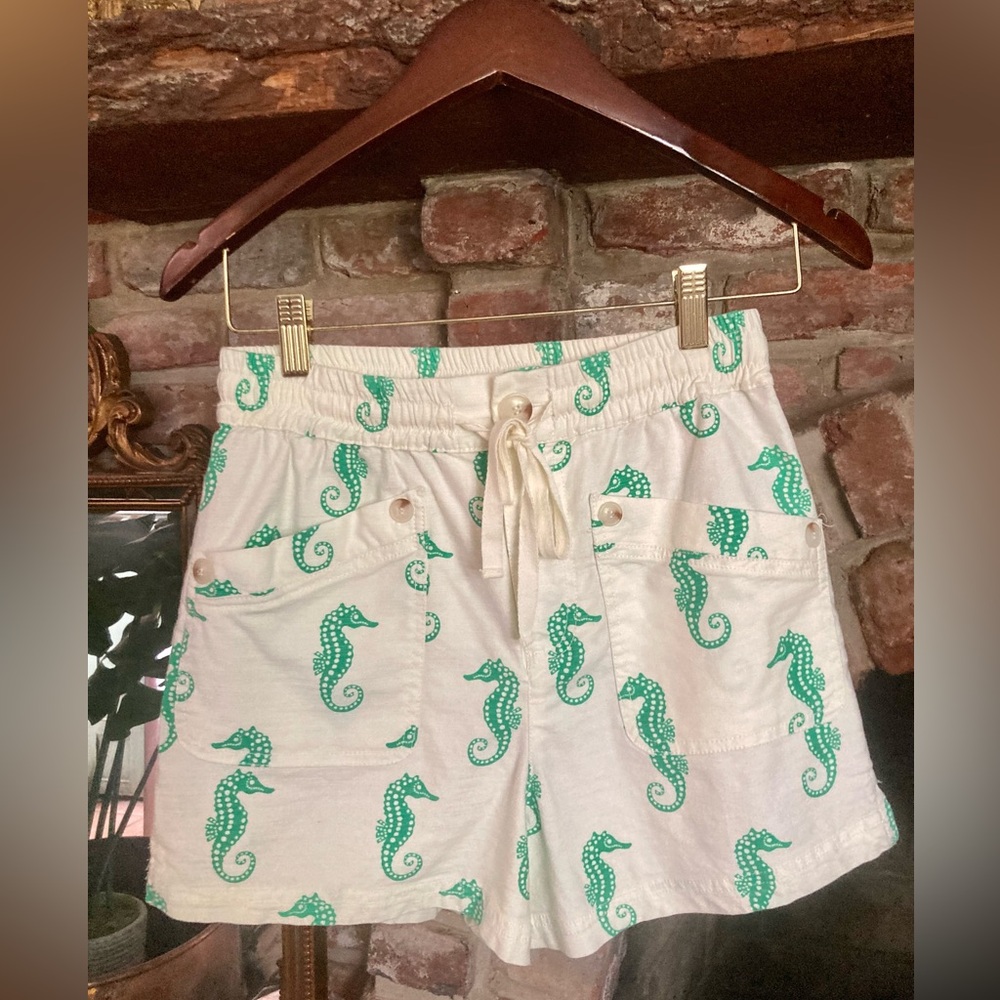 MAUVE x Anthropologie Escape Seahorse Shorts with Green Seahorse Print Resort